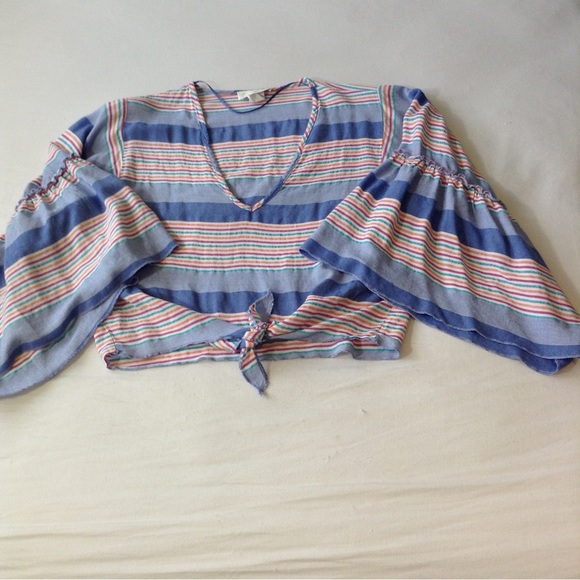 Lavender Field Top Boho Striped Tie Front Crop size small - Picture 7 of 9